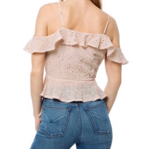 Astr Dusty Pink April Eyelet Ruffle Cold Shoulder Wrap Blouse Sz Large - Picture 2 of 16